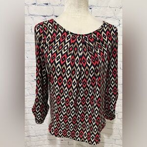 Paper Moon By Stitch Fix abstract, print roll tab sleeve blouse XS